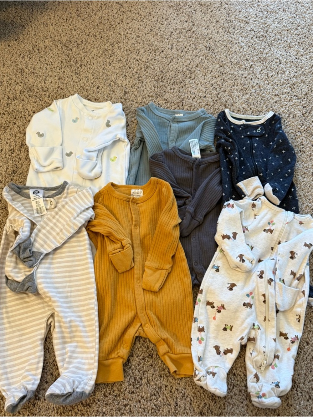 7 Newborn Ribbed Footie One-Piece Sleepers / Footies